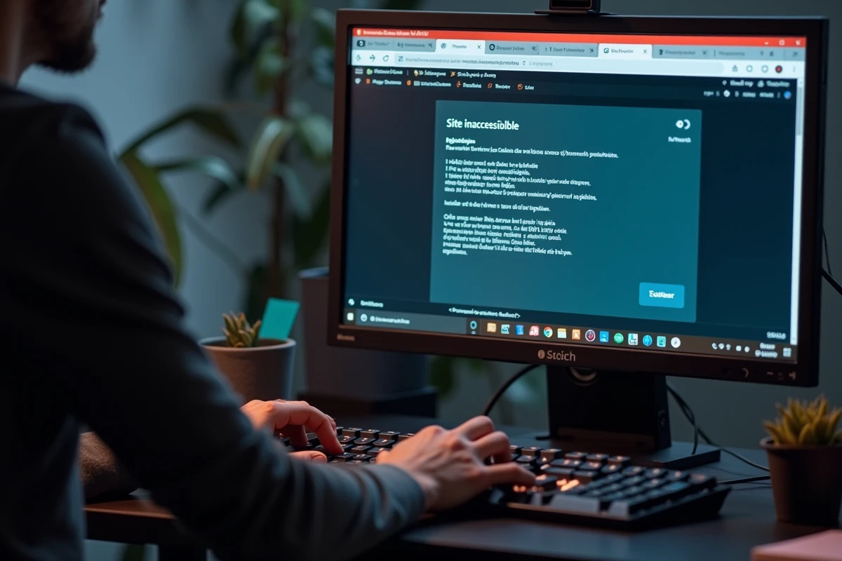 Écran d'ordinateur affichant un message d'erreur lors de la tentative d'accès à un site torrent fermé