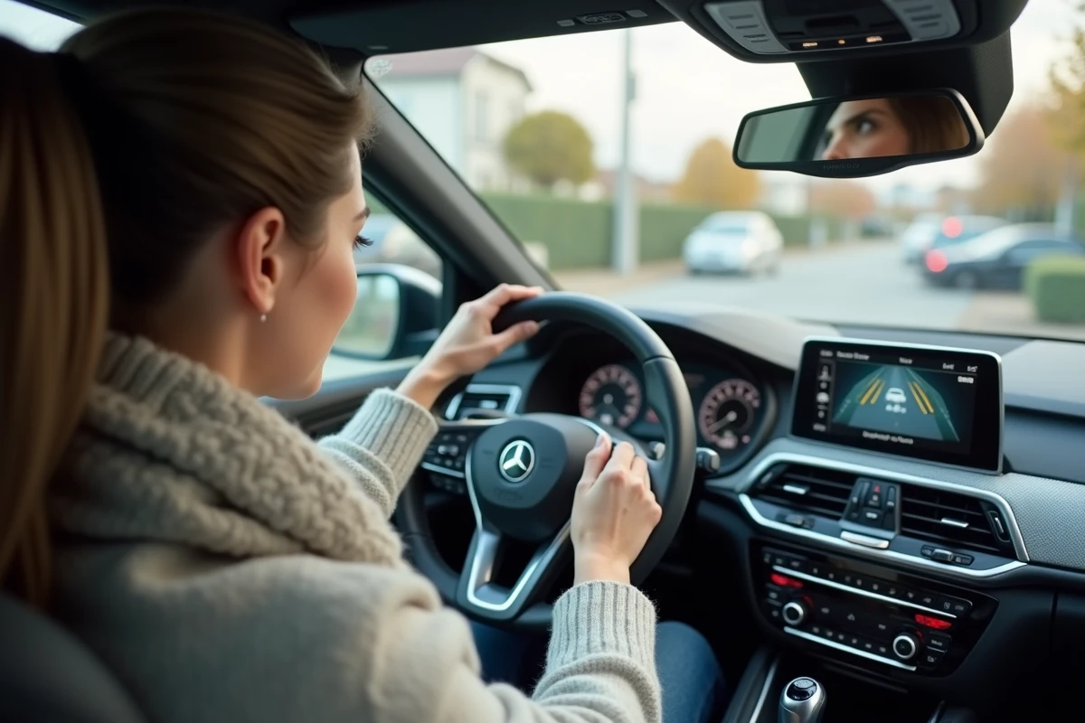 Femme dans la voiture utilisant l