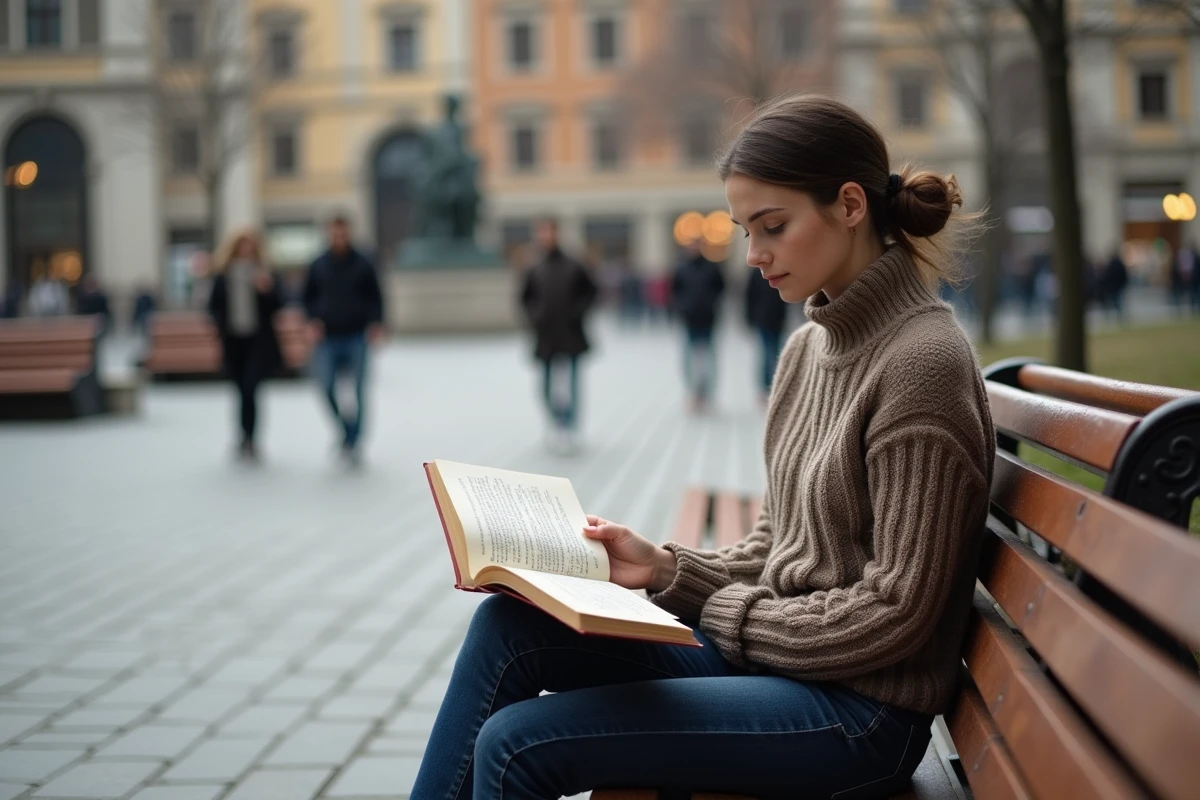 Jeune femme lisant un livre sur l